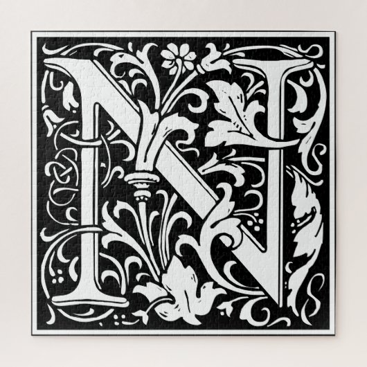 Floral Alphabet Monogram Letter N Tile Morris Puzzle (Vertikal)