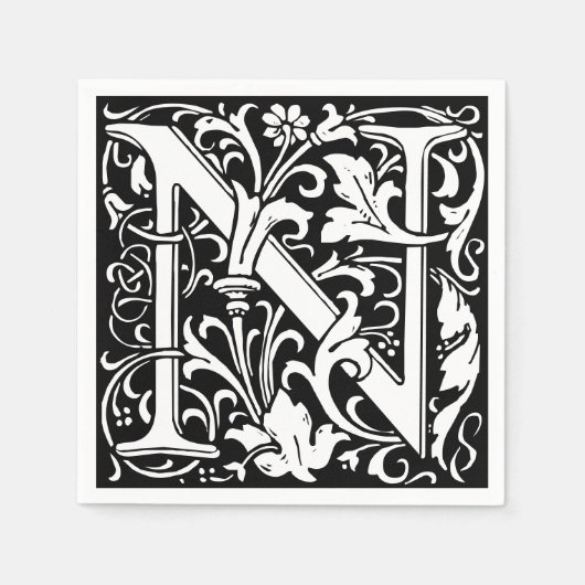 Floral Alphabet Monogram Letter N Tile Morris Serviette (Vorderseite)