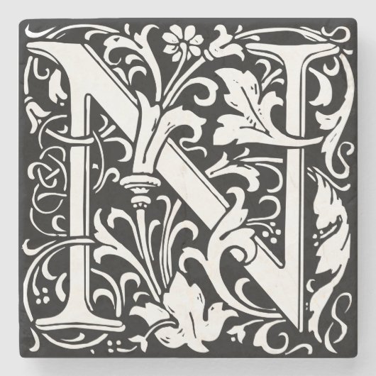 Floral Alphabet Monogram Letter N Tile Morris Steinuntersetzer (Vorderseite)