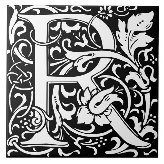 Floral Alphabet Monogram Letter R Tile Fliese (Vorderseite)
