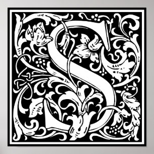 Floral Alphabet Monogram Letter S Poster