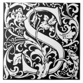 Floral Alphabet Monogram Letter S Tile Fliese (Vorderseite)