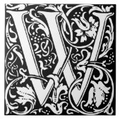 Floral Alphabet Monogram Letter W Tile Fliese (Vorderseite)