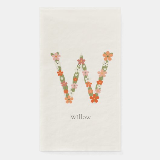 Floral Alphabet Monogramm Brief " W" Serviette (Vorderseite)