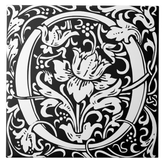 Floral Alphabet Monogramm Buchstabe O Fliese (Vorderseite)