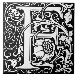 Floral Alphabet Monogramm Letter F Tile Fliese