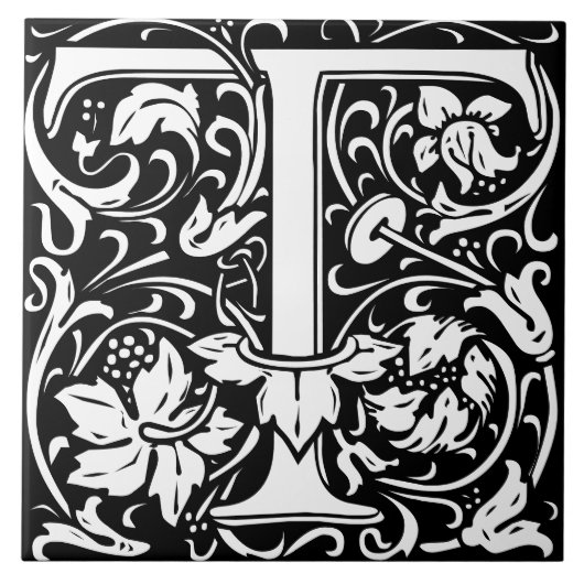 Floral Alphabet Monogramm Letter T Tile Fliese (Vorderseite)