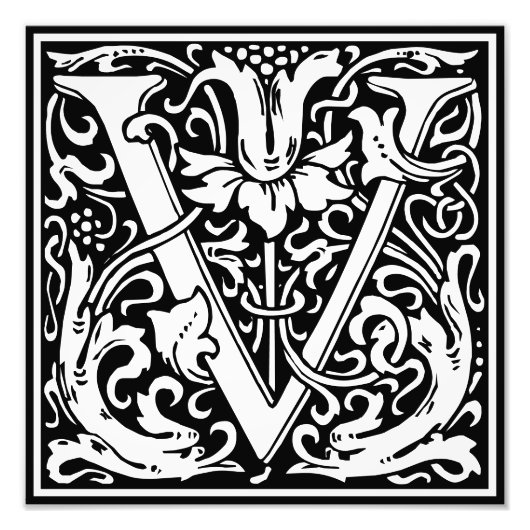 Floral Alphabet Monogramm Letter V Foto drucken (Vorne)
