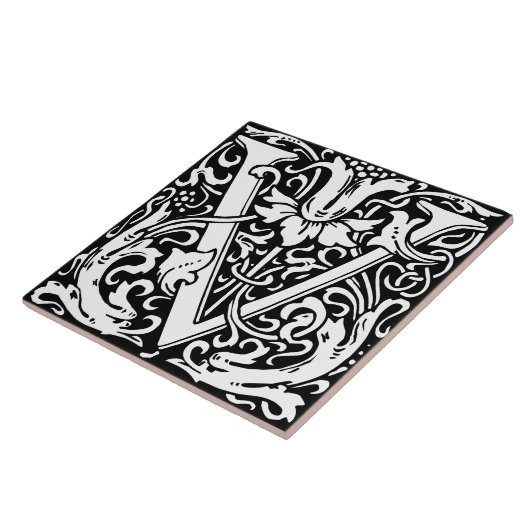 Floral Alphabet Monogramm Letter V Tile Fliese (Seite)