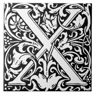Floral Alphabet Monogramm Letter X Tile Fliese
