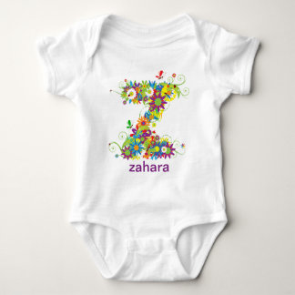Floral Alphabet Name Baby T-Shirt (Monogram Z) Baby Strampler