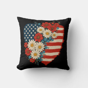 Floral American Flag Herz 4. Juli USA Kissen
