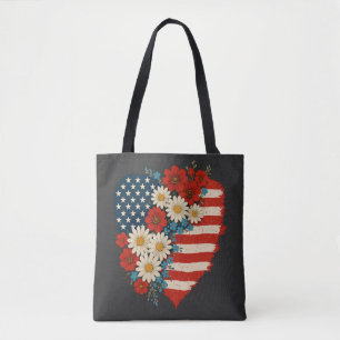 Floral American Flag Herz 4. Juli USA Tasche