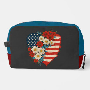 Floral American Flag Herz 4. Juli USA Waschbeutel