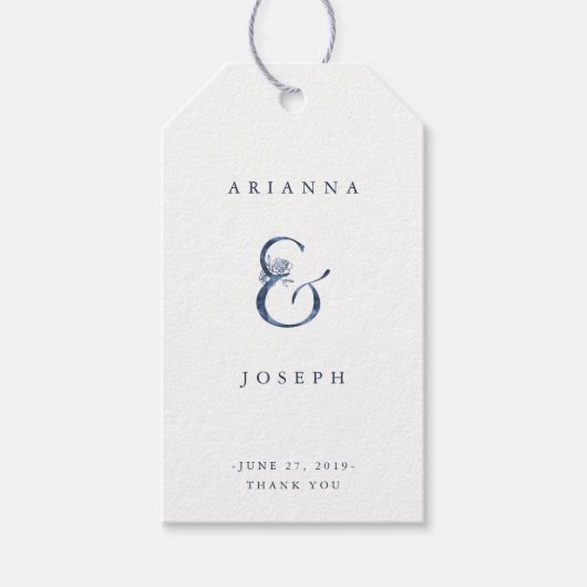 Floral Ampersand | Blue Watercolor Wedding Geschenkanhänger (Vorderseite)