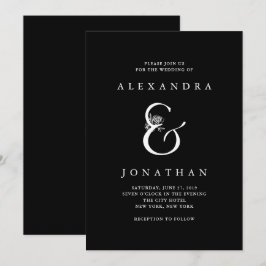 Floral Ampersand | Dramatische Schwarze Hochzeit Einladung