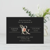 Floral Ampersand Elegantes Hochzeitschwarzes Foto Save The Date (Stehend Vorderseite)