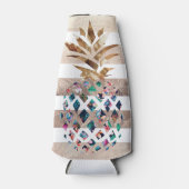 Floral Ananas, goldgestreiftes Design Flaschenkühler (Vorderseite)