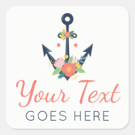 Floral Anchor Nautical Faith Navy & Coral Daisy Quadratischer Aufkleber