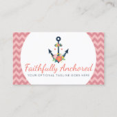 Floral Anchor Nautical Faith Navy & Coral Zickzack Visitenkarte (Vorderseite)