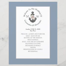 Floral Anchor Nautical Wedding Dusty Blue Programm
