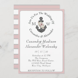 Floral Anchor Nautical Wedding Dusty Rose Streifen Einladung