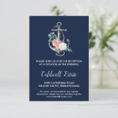 Floral Anchor Navy Sommer Hochzeitskarte Einladung (Stehend Vorderseite)