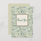 Floral and Bird Thank You Card in Sage Green Dankeskarte (Vorne/Hinten)