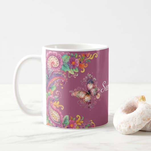 Floral and Butterfly Paisley Kaffeetasse (Mit Donut)