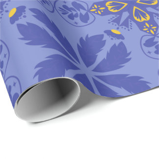 floral and geometric pattern in gold and blue  geschenkpapier