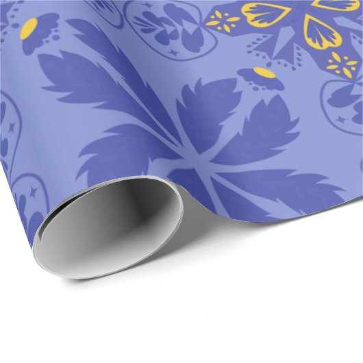 floral and geometric pattern in gold and blue  geschenkpapier