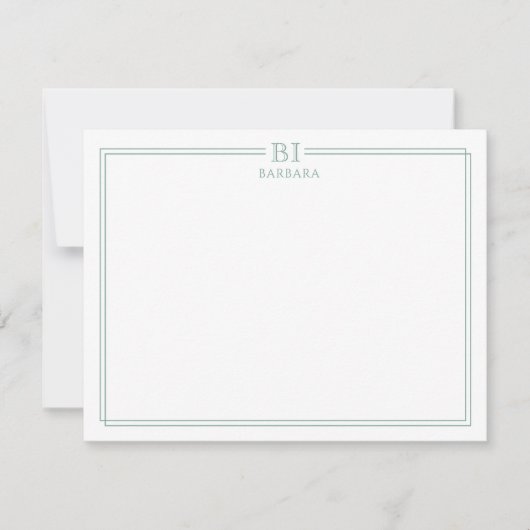 Floral and Green Monogram Note Card Mitteilungskarte (Vorderseite)