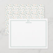 Floral and Green Monogram Note Card Mitteilungskarte (Vorne/Hinten)