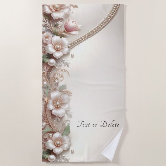 Floral and Pearl Embellishments Beach Towel Strandtuch (Vorderseite)