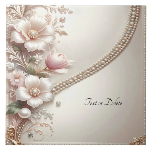 Floral and Pearl Embellishments Ceramic Tile Fliese (Vorderseite)