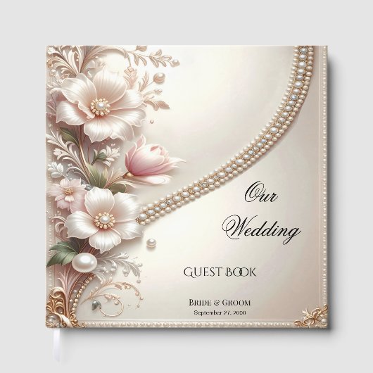 Floral and Pearl Embellishments Guest Book Gästebuch (Vorderseite)