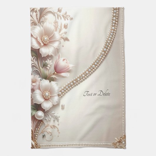 Floral and Pearl Embellishments Kitchen Towel Geschirrtuch (Vertikal)