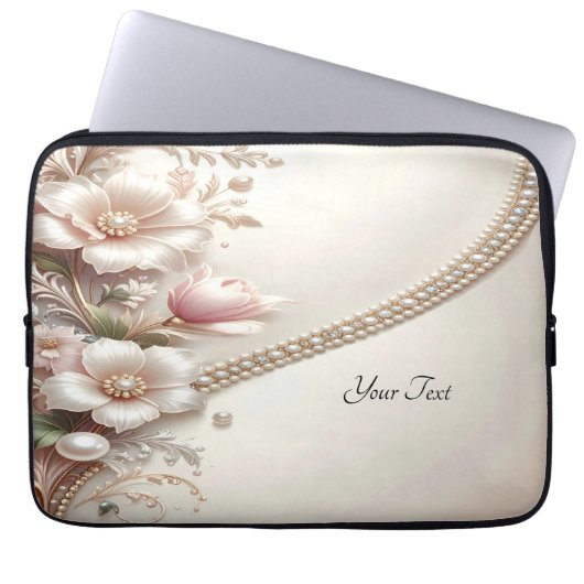 Floral and Pearl Embellishments Laptop Sleeve (Vorderseite)