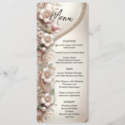 Floral and Pearl Embellishments Menu Menükarte (Vorderseite)