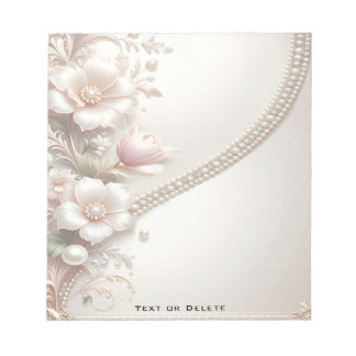 Floral and Pearl Embellishments Notepad Notizblock