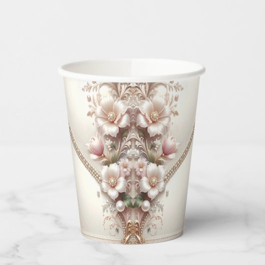 Floral and Pearl Embellishments Paper Cups Pappbecher (Links)