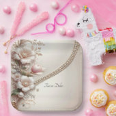 Floral and Pearl Embellishments Paper Plate Pappteller (Party)