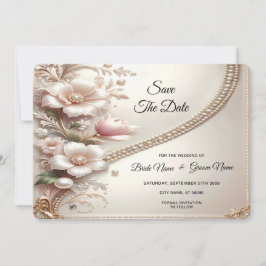 Floral and Pearl Embellishments Save The Date