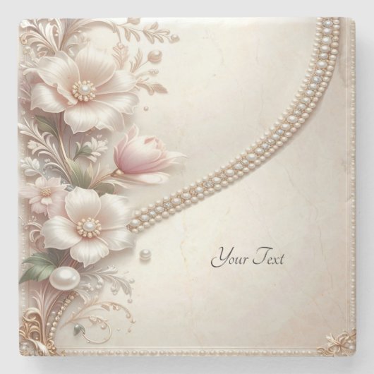 Floral and Pearl Embellishments Stone Coaster Steinuntersetzer (Vorderseite)