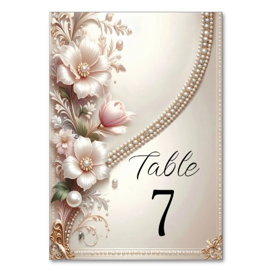 Floral and Pearl Embellishments Table Number Tischnummer (Vorderseite)