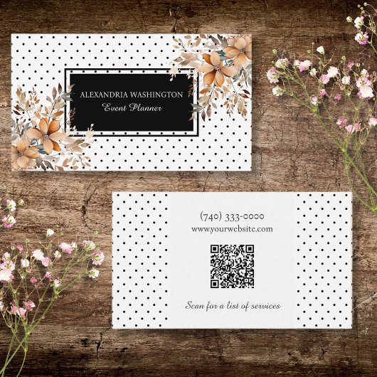 Floral and Polka Dot with QR Code Visitenkarte