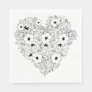 Floral Anemone Black & Heart Blume Wedding Serviette