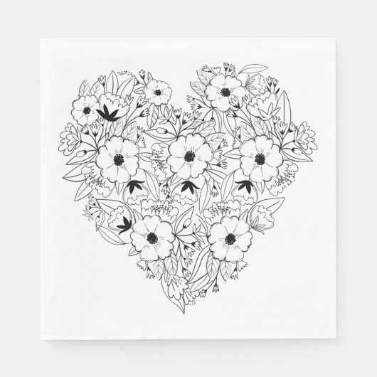Floral Anemone Black & Heart Blume Wedding Serviette (Vorderseite)