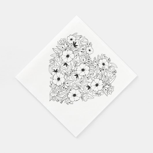 Floral Anemone Black & Heart Blume Wedding Serviette (Ecke)