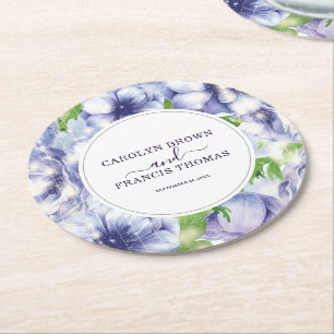 Floral Anemone Wedding Luxury Personalisiert Runder Pappuntersetzer
